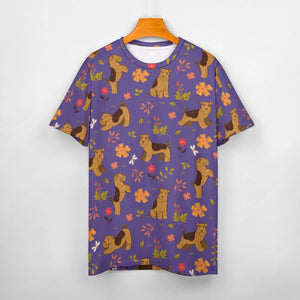 image of a purple t-shirt - all-over print airedale terrier t-shirt