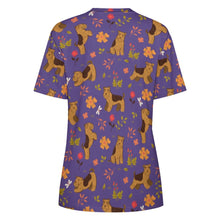 Load image into Gallery viewer, image of a purple t-shirt - all-over print airedale terrier t-shirt - backview