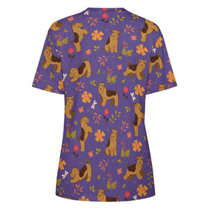 image of a purple t-shirt - all-over print airedale terrier t-shirt - backview