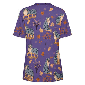 image of a purple t-shirt , purple australian shepherd all-over print t-shirt for women - backview