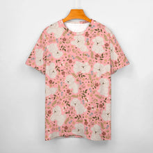 Load image into Gallery viewer, image of bichon frise all over print shirt for women - pink full front view