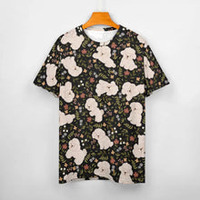 Load image into Gallery viewer, image of bichon frise all over print shirt for women - black full front view