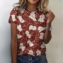 Load image into Gallery viewer, image of bichon frise all over print shirt for women - red