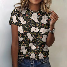 Load image into Gallery viewer, image of bichon frise all over print shirt for women - black