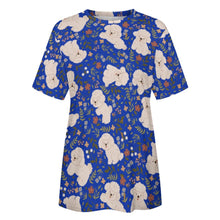 Load image into Gallery viewer, image of bichon frise all over print shirt for women - blue