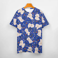 Load image into Gallery viewer, image of bichon frise all over print shirt for women - blue front view