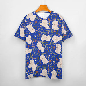 image of bichon frise all over print shirt for women - blue front view