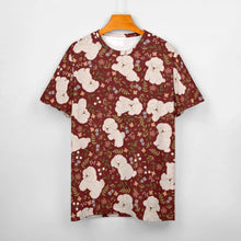 Load image into Gallery viewer, image of bichon frise all over print shirt for women - red front full view