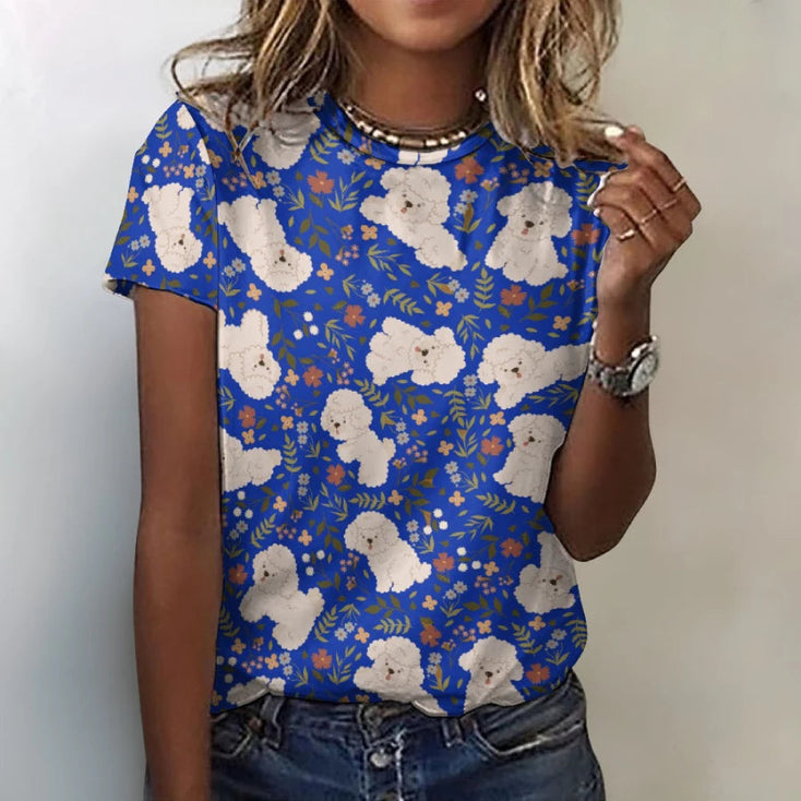 image of bichon frise all over print shirt for women - blue
