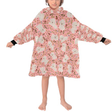 Load image into Gallery viewer, image of a kid wearing a bichon frise blanket hoodie for kids - light pink