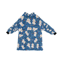 Load image into Gallery viewer, image of a blue bichon frise blanket hoodie for kids 