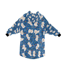Load image into Gallery viewer, image of a blue bichon frise blanket hoodie for kids - back view