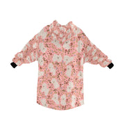 image of a light pink bichon frise blanket hoodie for kids - back view