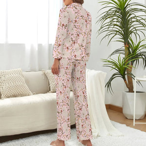 image of a woman wearing a pink pajamas set for women - bichon frise pajamas set for women - back view