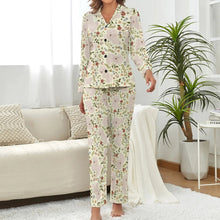 Load image into Gallery viewer, image of a woman wearing a beige pajamas set for women - bichon frise pajamas set for women