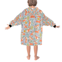 Load image into Gallery viewer, image of a grey corgi blanket hoodie for kids - back view