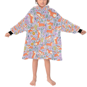 image of a corgi blanket hoodie for kids - lavender