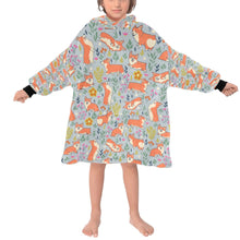 Load image into Gallery viewer, image of a corgi blanket hoodie for kids - grey