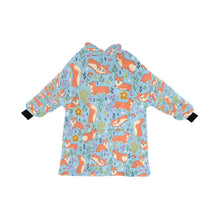 Load image into Gallery viewer, image of a light blue corgi blanket hoodie for kids