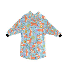 Load image into Gallery viewer, image of a light blue corgi blanket hoodie for kids - back view