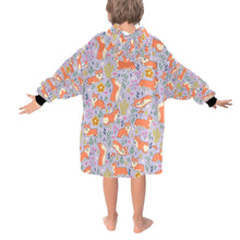 Load image into Gallery viewer, image of a lavender corgi blanket hoodie for kids - back view