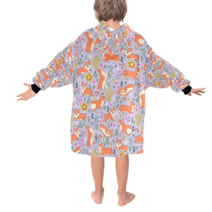 image of a lavender corgi blanket hoodie for kids - back view