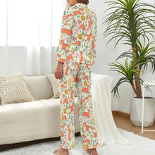 Load image into Gallery viewer, image of a woman wearing a cute corgi pajamas set - beige pajamas set for women - back view