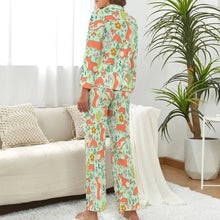 Load image into Gallery viewer, image of a woman wearing a cute corgi pajamas set - green pajamas set for women - back view