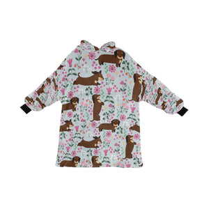 image of a grey dachshund blanket hoodie for kids
