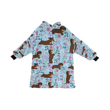 Load image into Gallery viewer, image of a light blue dachshund blanket hoodie for kids