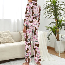 Load image into Gallery viewer, image of a woman wearing a blush pink dachshund pajamas set for women - back view