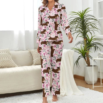 Flower Garden Dachshund Pajamas Set For Women 4 360x