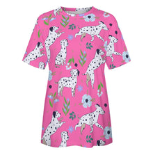 Load image into Gallery viewer, pink t-shirt for women - dalmatian t-shirt for woman - front view