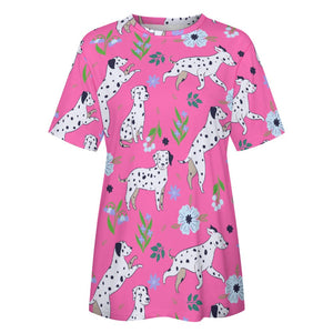pink t-shirt for women - dalmatian t-shirt for woman - front view
