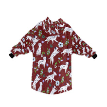 Load image into Gallery viewer, image of a maroon colored dalmatian blanket hoodie for kids