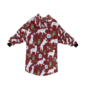 image of a maroon colored dalmatian blanket hoodie for kids
