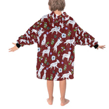Load image into Gallery viewer, image of a maroon colored dalmatian blanket hoodie for kids - back view