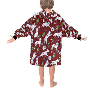 image of a maroon colored dalmatian blanket hoodie for kids - back view