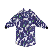 Load image into Gallery viewer, image of a midnight blue colored dalmatian blanket hoodie for kids - back view 