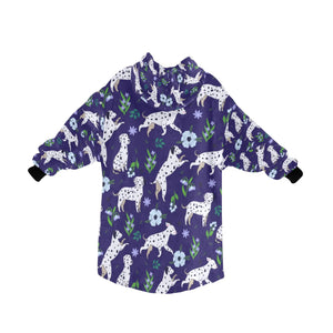 image of a midnight blue colored dalmatian blanket hoodie for kids - back view 