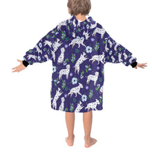 Load image into Gallery viewer, image of a midnight blue colored dalmatian blanket hoodie for kids - back view