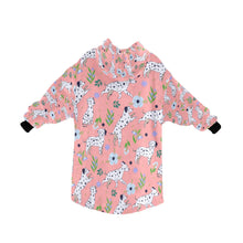 Load image into Gallery viewer, image of a light pink colored dalmatian blanket hoodie for kids - back view