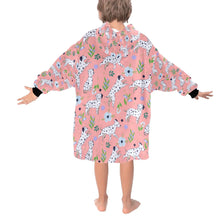 Load image into Gallery viewer, image of a light pink colored dalmatian blanket hoodie for kids - back view