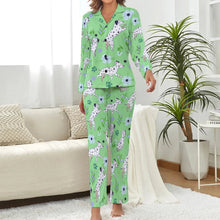 Load image into Gallery viewer, image of a woman wearing a cute dalmatian pajamas set in green color