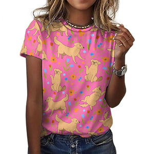 image of a woman wearing a pink labrador t-shirt for women