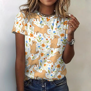 image of a woman wearing a white labrador t-shirt for women