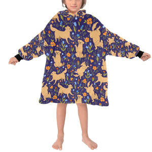 image of a kid wearing a labrador blanket hoodie - purple