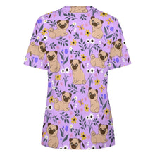 Load image into Gallery viewer, image of a lavender pug t-shirt for women backview