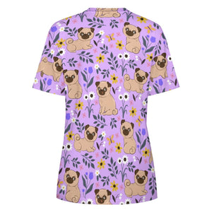 image of a lavender pug t-shirt for women backview