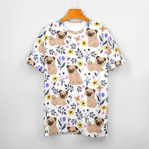 image of a white pug t-shirt for women - front view